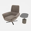 Modern Light Gray Striped Sofa and Coffee Table Set With Black Legs and Cylindrical Base 3d model