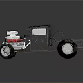 Vintage Black Truck Model With Exposed Red Engine And Large Wheels 3d model