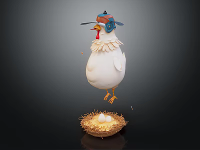 Playful Reptile Wearing Hat And Goggles Standing By Nest With Eggs On Black Background 3d model
