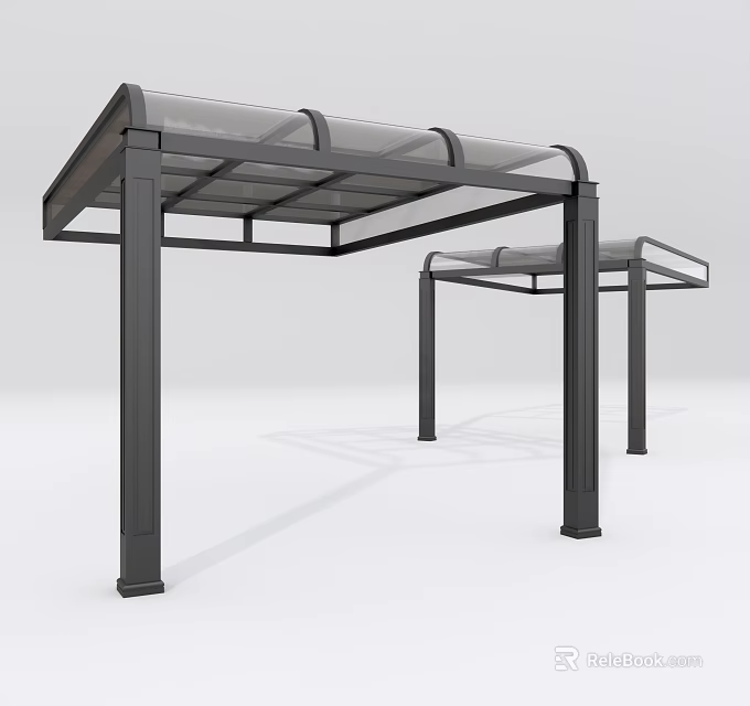 Modern Pergola Design With Transparent Roof And Black Support Pillars 3d model 