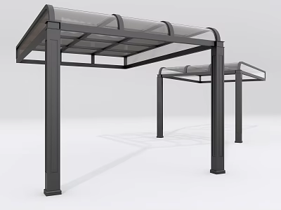 Modern Pergola Design With Transparent Roof And Black Support Pillars 3d model