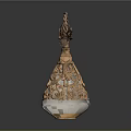 Elegant Vintage Perfume Bottle With Carved Glass Body And Floral Metal Top