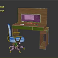 Wooden Home Office Desk With Green Drawers White Chair And Monitor
