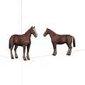 Two Detailed Brown Horse Figurines Standing Side By Side On White Background