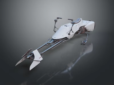 Futuristic White Motorcycle With Unique Streamlined Design Long Forks And Mechanical Parts 3d model