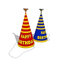 Decorative Ornament Set With Striped Design Red Yellow Blue Yellow Birthday Hats Happy Birthday Text