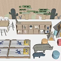 Wooden Table And Chair Set In Children's Playroom With Storage Shelf And Animal Toys