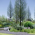 Beautiful Garden Landscape With Colorful Flowers Various Plants Trees Shrubs And Green Lawn