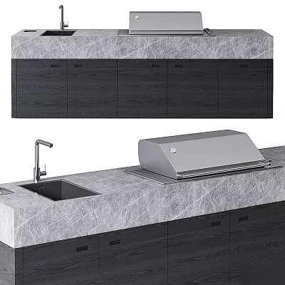 Modern Kitchen Interior With Marble Countertop Stainless Steel Sink And Faucet 3d model