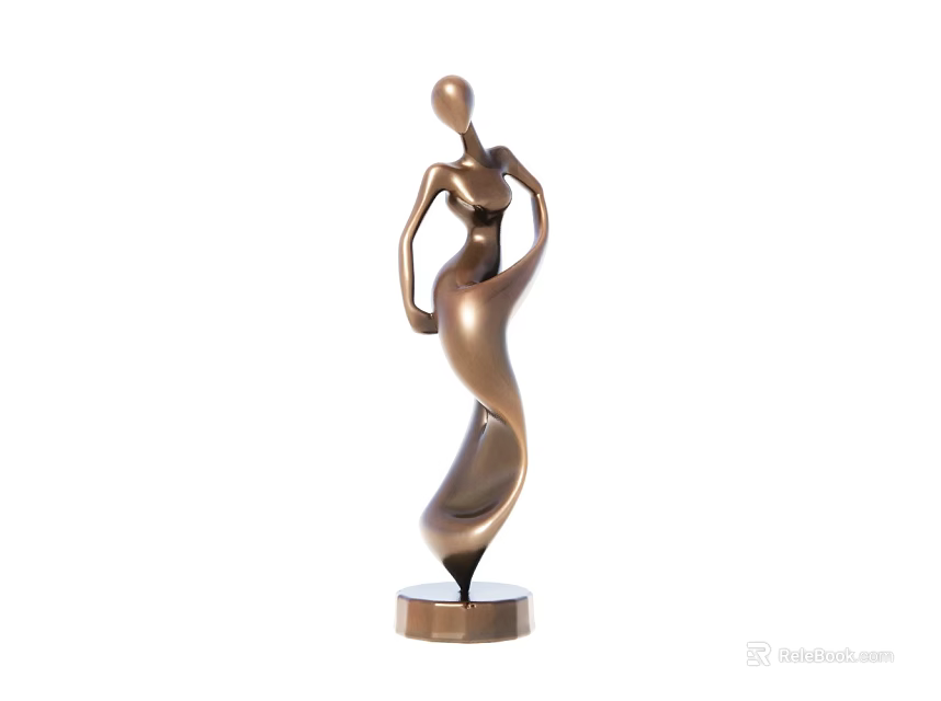 Abstract Bronze Female Sculpture With Curved Body And Square Base Stand 3d model 
