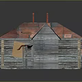 Small Wooden Cabin Model With Red Roof Two Chimneys Wooden Walls Windows And Porch