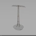 Detailed Electric Power Transmission Tower Model With Metallic Frame On White Circular Base