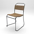 Stylish Leisure Chair With Wooden Slatted Seat And Backrest On Metal Frame