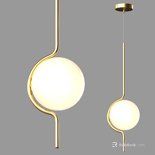 Modern Golden Pendant Lights With Curved Metal Frame And White Spherical Shade 3d model 