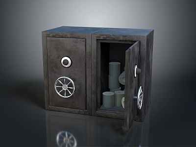 Metal Safe With Open Door And Cylindrical Containers For Household Storage 3d model