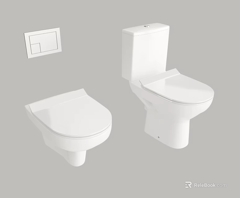 Modern White Toilets Featuring Wall Hung And Floor Standing Designs With Control Panel 3d model