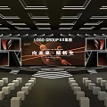Modern Corporate Event Stage Featuring Large Screen Group Logo Audience Seats And Future Theme 3d model