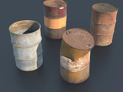 Rusted Metal Drums Serving As Industrial Equipment With Weathered Exteriors And Multicolored Finishes 3d model