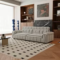 Comfortable Grey White Striped Fabric Sofa Set For Cozy Retro Living Room Interior Decoration
