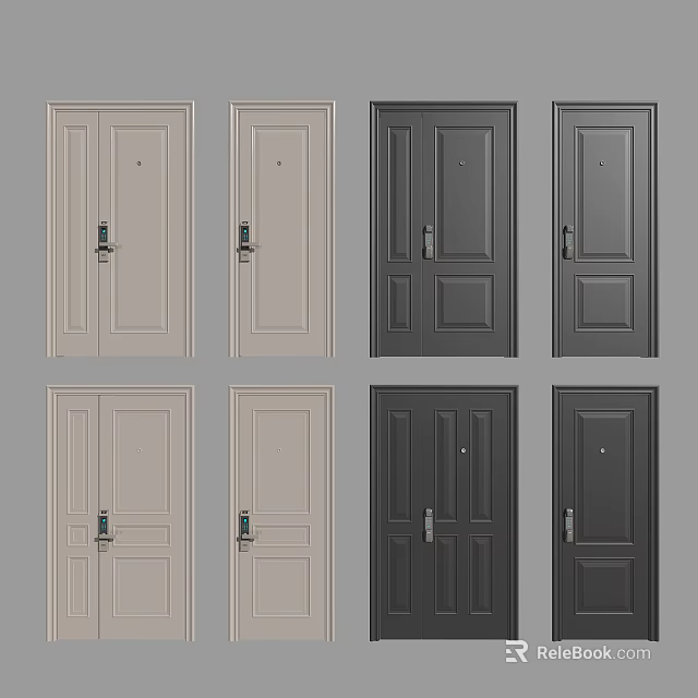 Modern Security Doors in Beige Dark Gray with Panel Designs and Lock Systems 3d model
