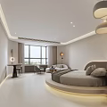 Modern Hotel Room Interior With Round Bed Soft Lighting And Minimalist Design