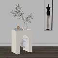 Modern White Side Table With Vase Green Leaves And Books On Arched Shelf