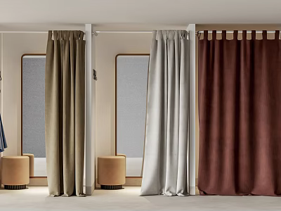 Clothing Store Window Display Featuring Different Colored Curtains And Decor 3d model