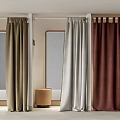 Clothing Store Window Display Featuring Different Colored Curtains And Decor