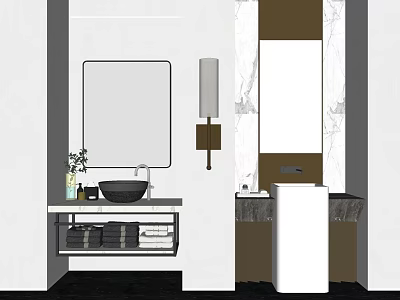 Modern Bathroom Washbasin With Mirror Wall Lamp Marble Counter And Towels 3d model