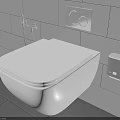 Modern White Wall Mounted Toilet In Bathroom With Tile Wall And Flush Plate