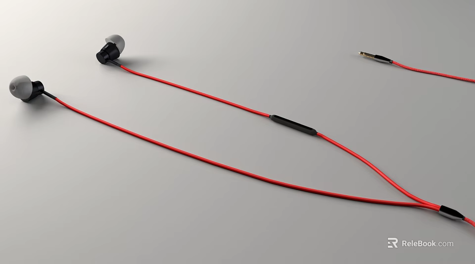 In Ear Earphones With Red Cable Black In Line Control And 3.5mm Audio Jack 3d model 