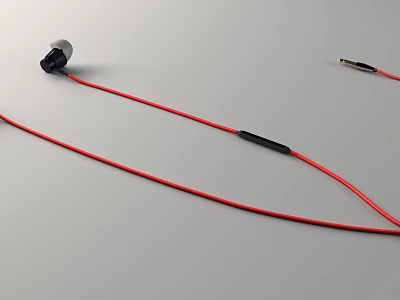 In Ear Earphones With Red Cable Black In Line Control And 3.5mm Audio Jack 3d model