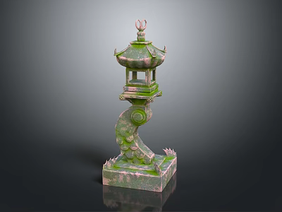 Traditional Green Decorative Lantern Furniture With Multi Tiered Structure And Square Base 3d model