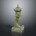 Traditional Green Decorative Lantern Furniture With Multi Tiered Structure And Square Base