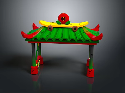 Traditional Colorful Pavilion With Green Tile Roof Red Decorative Corners And Ornamental Ball 3d model