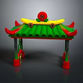 Traditional Colorful Pavilion With Green Tile Roof Red Decorative Corners And Ornamental Ball