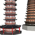 Traditional Chinese Multi Story Towers Featuring Black Red Brown Roofs And Gray Base