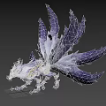 Mythical Fantasy Beast with Purple White Feathers Golden Decor and Green Eyes