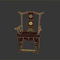 Traditional Chinese Style Red Dining Chair With Carved Design And Armrests