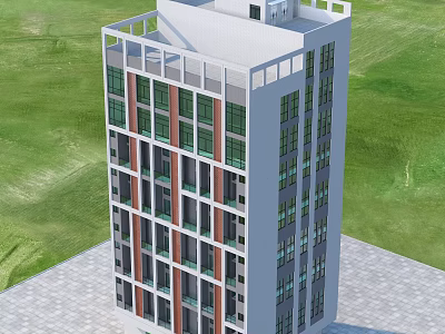 Modern Multi storey Residential Building With Brick White Panels Large Windows And Green Grass 3d model