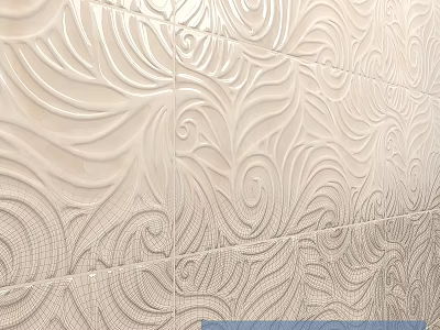 Cream White Embossed Tiles With Wave Leaf Pattern For Bathroom Daily Washing Use 3d model