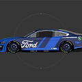 Blue Ford Mustang Race Car With Aerodynamic Design And Racing Stripes
