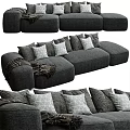 Cozy Gray Sectional Sofa with Multiple Decorative Pillows and Throw Blanket 3d model