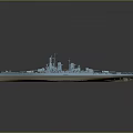 Warship 3D Model With Red And White Striped Hull Gray Body Multiple Turrets And Superstructure