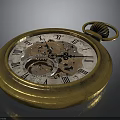 Gold Pocket Watch With Roman Numeral Dial And Intricate Gear Mechanism
