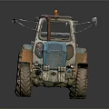 Vintage Blue Tractor with Orange Warning Light and Muddy Farm Tires
