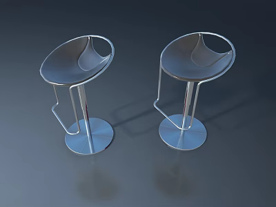 Modern Silver Bar Stools With Metal Frame And Round Base Design 3d model