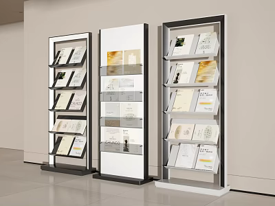 Modern Black And White Bookshelf With Multiple Shelves Holding Books And Magazines 3d model