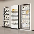 Modern Black And White Bookshelf With Multiple Shelves Holding Books And Magazines