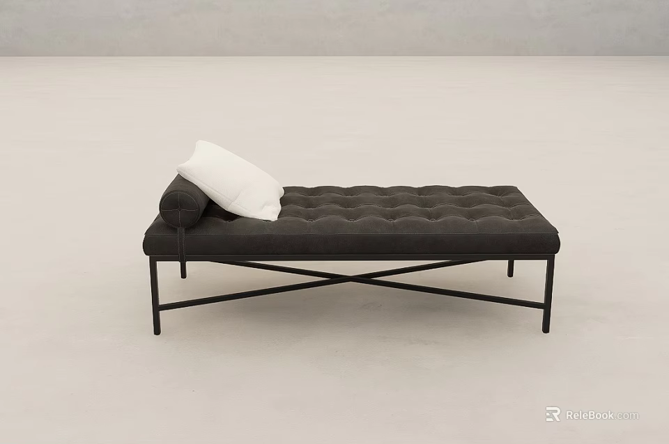 Modern Chaise Lounge With Dark Upholstery White Cushion And Black Metal Crossed Legs 3d model 